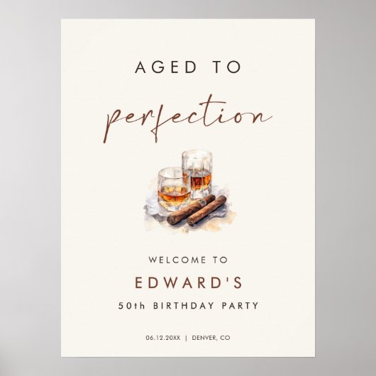Aged to Perfection Whisky & Cigar Birthday Welcome Poster (Voorkant)