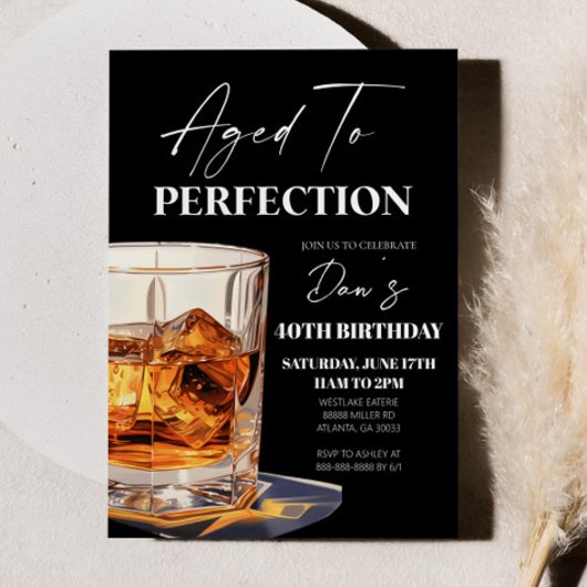 Aged To Perfection Whisky Glass Birthday Party Kaart