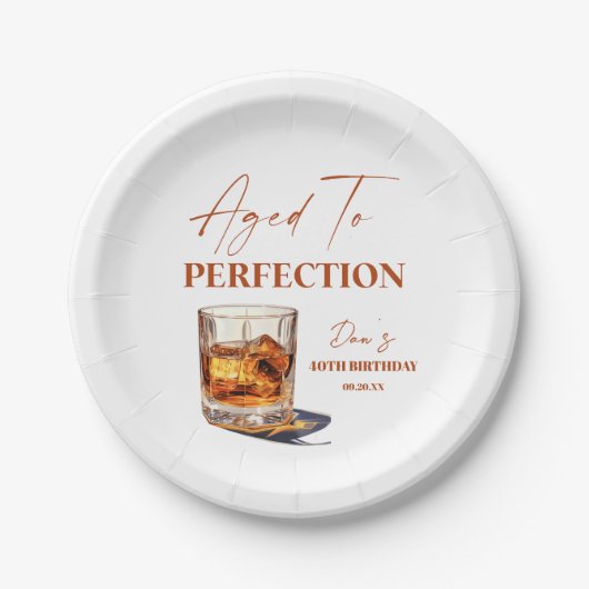 Aged To Perfection Whisky Glass Birthday Party Papieren Bordje (Voorkant)