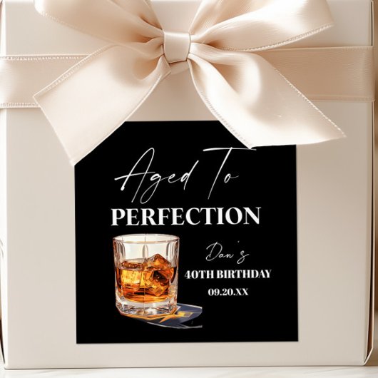 Aged To Perfection Whisky Glass Birthday Party Vierkante Sticker