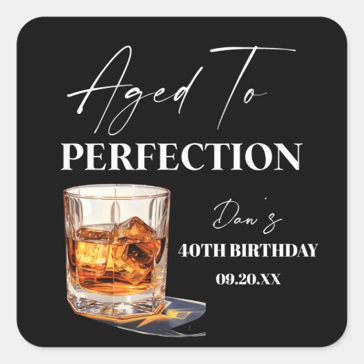 Aged To Perfection Whisky Glass Birthday Party Vierkante Sticker (Voorkant)