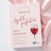 Aged to Perfection Wine Pink 40th Birthday Party Kaart