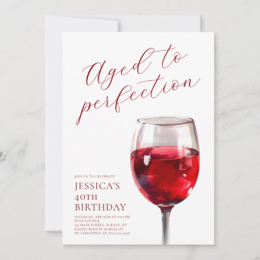 Aged to Perfection Wine Script 40th Birthday Party Kaart (Voorkant)