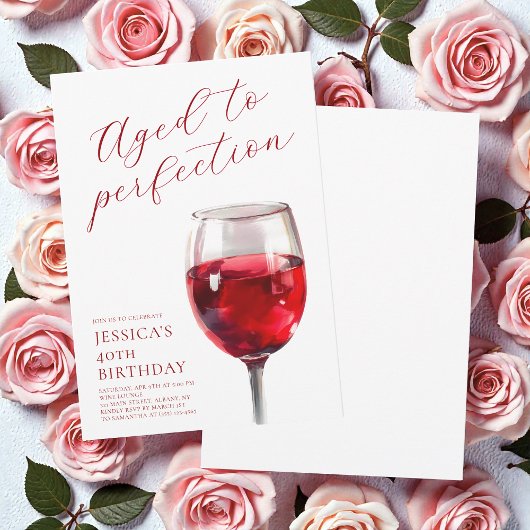 Aged to Perfection Wine Script 40th Birthday Party Kaart