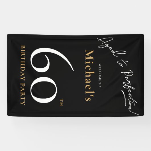 Aged to Perfection Zwart Goud 60e Verjaardagsfeest Spandoek (Horizontaal)
