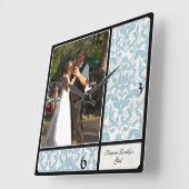 Aged Vintage Damask Pattern Wedding Photograph Vierkante Klok (Hoek)