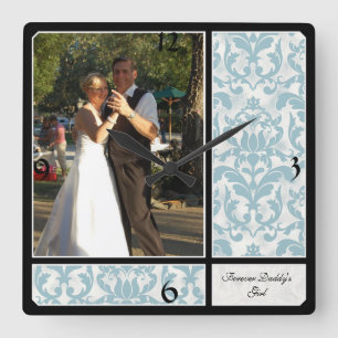 Aged Vintage Damask Pattern Wedding Photograph Vierkante Klok