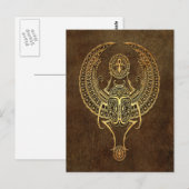 Aged Winged Egyptian Scarab Beetle met Ankh Brown Briefkaart (Voorkant / Achterkant)