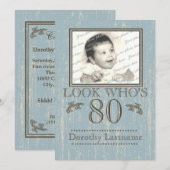Aged Wood 80ste verjaardag foto blauw Kaart (Voorkant / Achterkant)