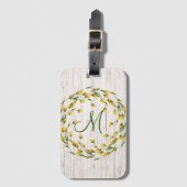 Aged Wood Monogram met Gele Bloem Wreater Bagagelabel (Voorkant (verticaal))