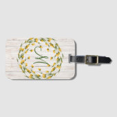 Aged Wood Monogram met Gele Bloem Wreater Bagagelabel (Voorkant (horizontaal))