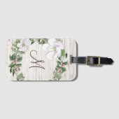 Aged Wood Monogram met Magnolias Wreator Bagagelabel (Voorkant (horizontaal))