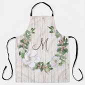 Aged Wood Monogram met Magnolias Wreator Schort (Voorkant)
