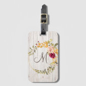 Aged Wood Monogram met Roos Bloom Wreater Bagagelabel (Voorkant (verticaal))