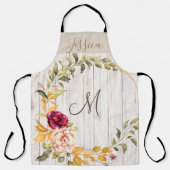 Aged Wood Monogram met Roos Bloom Wreater Schort (Voorkant)