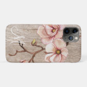 Aged Wood Monogram met Roze Magnolias Case-Mate iPhone Case (Achterkant (horizontaal))