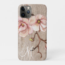 Aged Wood Monogram met Roze Magnolias