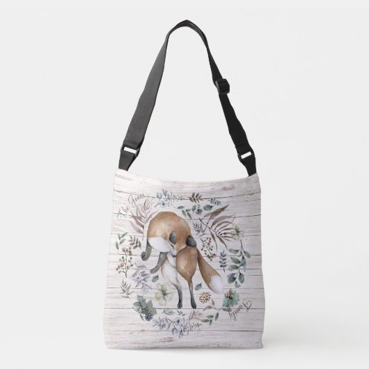 Aged Wood Monogram Naam Floral Fox Crossbody Tas (Voorkant)