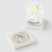 Aged Wood Monogram Naam Floral Fox Stenen Onderzetter (Zijkant)