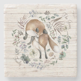 Aged Wood Monogram Naam Floral Fox Stenen Onderzetter