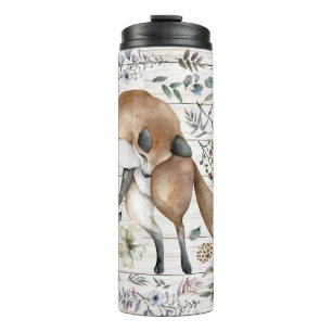 Aged Wood Monogram Naam Floral Fox Thermosbeker