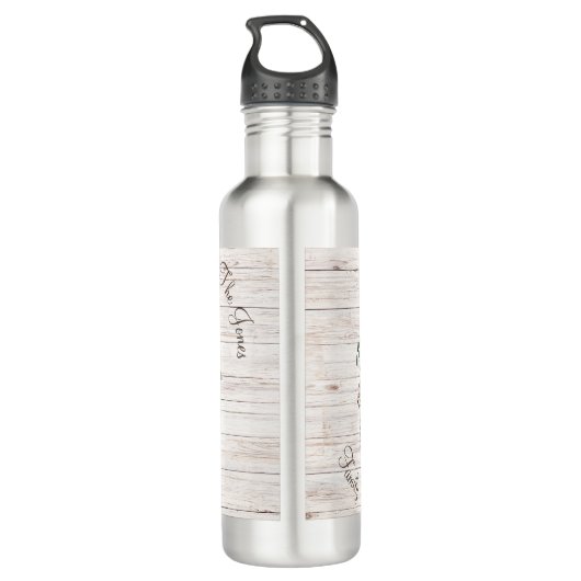 Aged Wood Monogram Naam Floral Fox Waterfles (Achterkant)