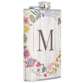 Aged Wood Monogram whimsical Flowers Heupfles (Rechts)