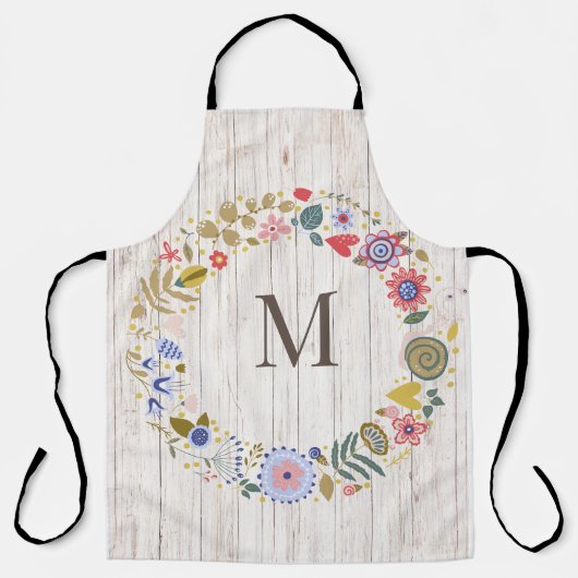 Aged Wood Monogram whimsical Flowers Schort (Voorkant)