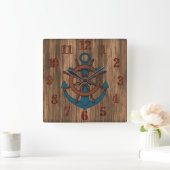 Aged Wood Nautical Anchor Vierkante Klok (Huis)