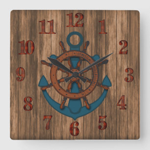 Aged Wood Nautical Anchor Vierkante Klok