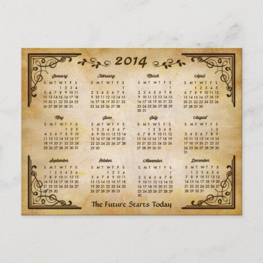 Agenda 2014 - Antiek Lijst en oude papierstijl Briefkaart (Voorkant)