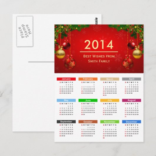 Agenda 2014 met de beste wensen voor aangepaste te briefkaart (Voorkant / Achterkant)