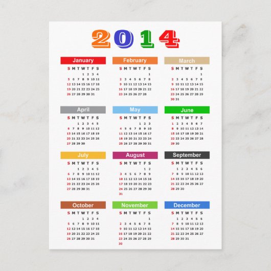 Agenda 2014 - Standaard meerdere kleuren Briefkaart (Voorkant)