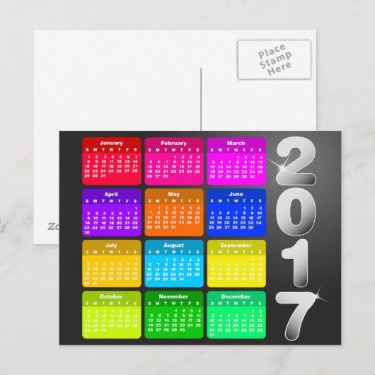 Agenda 2017 in heldere regenboogkleuren briefkaart (Voorkant / Achterkant)