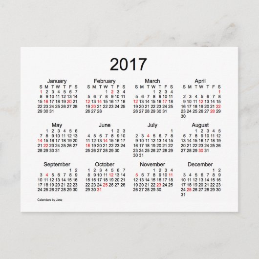 Agenda 2017 Mini van Janz met Feestdagen Briefkaart (Voorkant)