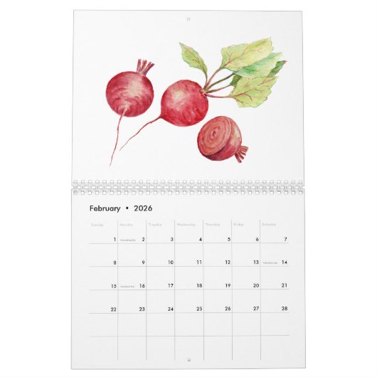 Agenda 2018 voor twee pagina's Waterverf groenten Kalender (Feb 2026)