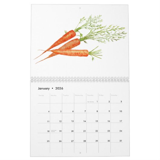 Agenda 2018 voor twee pagina's Waterverf groenten Kalender (Jan 2026)