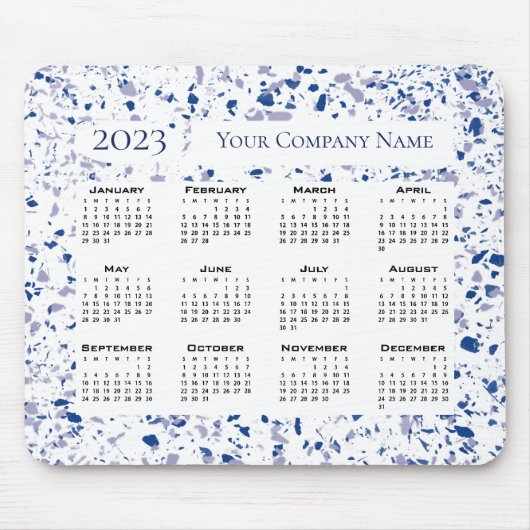 Agenda 2023 Blauw wit Terrazzo Aangepast Muismat (Voorkant)