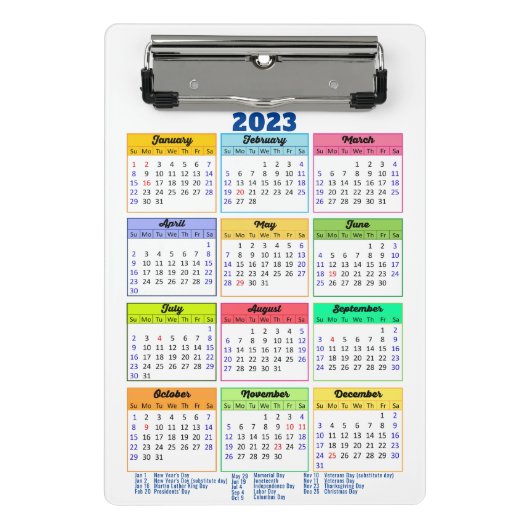 Agenda 2023 met openbare Feestdagen Modern Blue Mini Klembord (Voorkant)