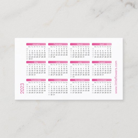 Agenda 2023 van Fuchsia Mini. Visitekaartje sjablo (Voorkant)