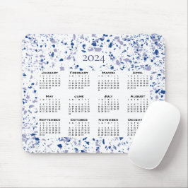 Agenda 2024 Blauw Wit grijs Terrazzo Modern Muismat