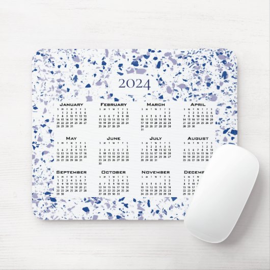 Agenda 2024 Blauw Wit grijs Terrazzo Modern Muismat (Met muis)