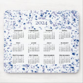 Agenda 2024 Blauw Wit grijs Terrazzo Modern Muismat (Voorkant)