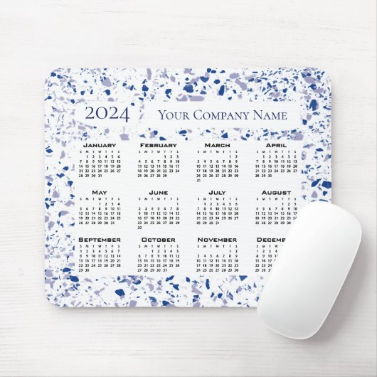 Agenda 2024 Blauw wit Terrazzo Aangepast Muismat (Met muis)