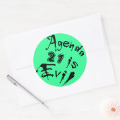 Agenda 21 is een boze groene achtergrond ronde sticker (Envelop)