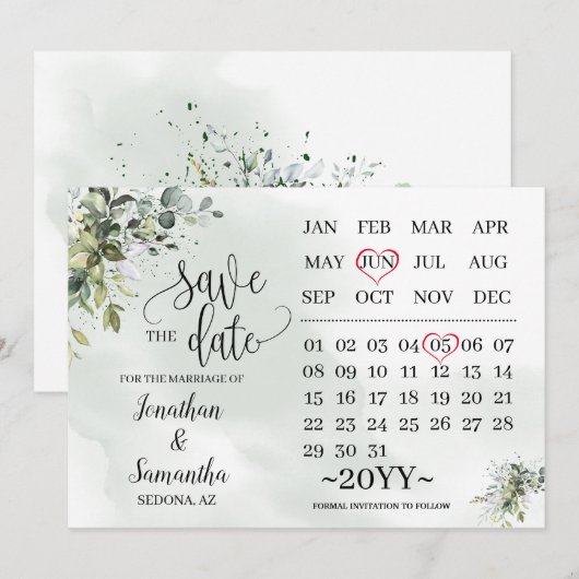 Agenda bewaart de datum Eucalyptusgroen Kaart (Voorkant / Achterkant)