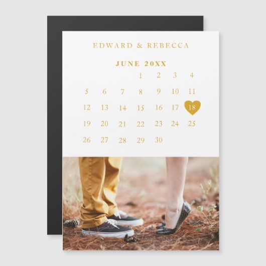 Agenda Elegant Gold Photo Wedding Save the Date Magnetische Uitnodiging (Voorkant / Achterkant)