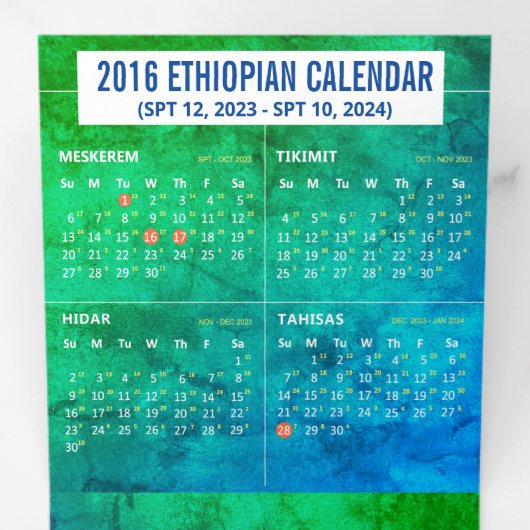 Agenda Ethiopische Nieuwjaar wenskaart Drieluik Kaart (Binnenzijde eerst)