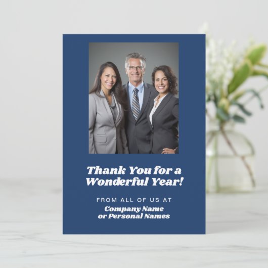 Agenda, foto - Dank u - Blue Business Feestdagenkaart (Staand voorkant)