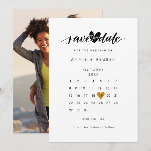 Agenda Foto Gold Love Heart bespaart datum Save The Date (Voorkant / Achterkant)